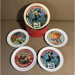 VTG Style Decor French Labels Appetizer 4 Cheese Plates Cocktail Setting Gift 6"